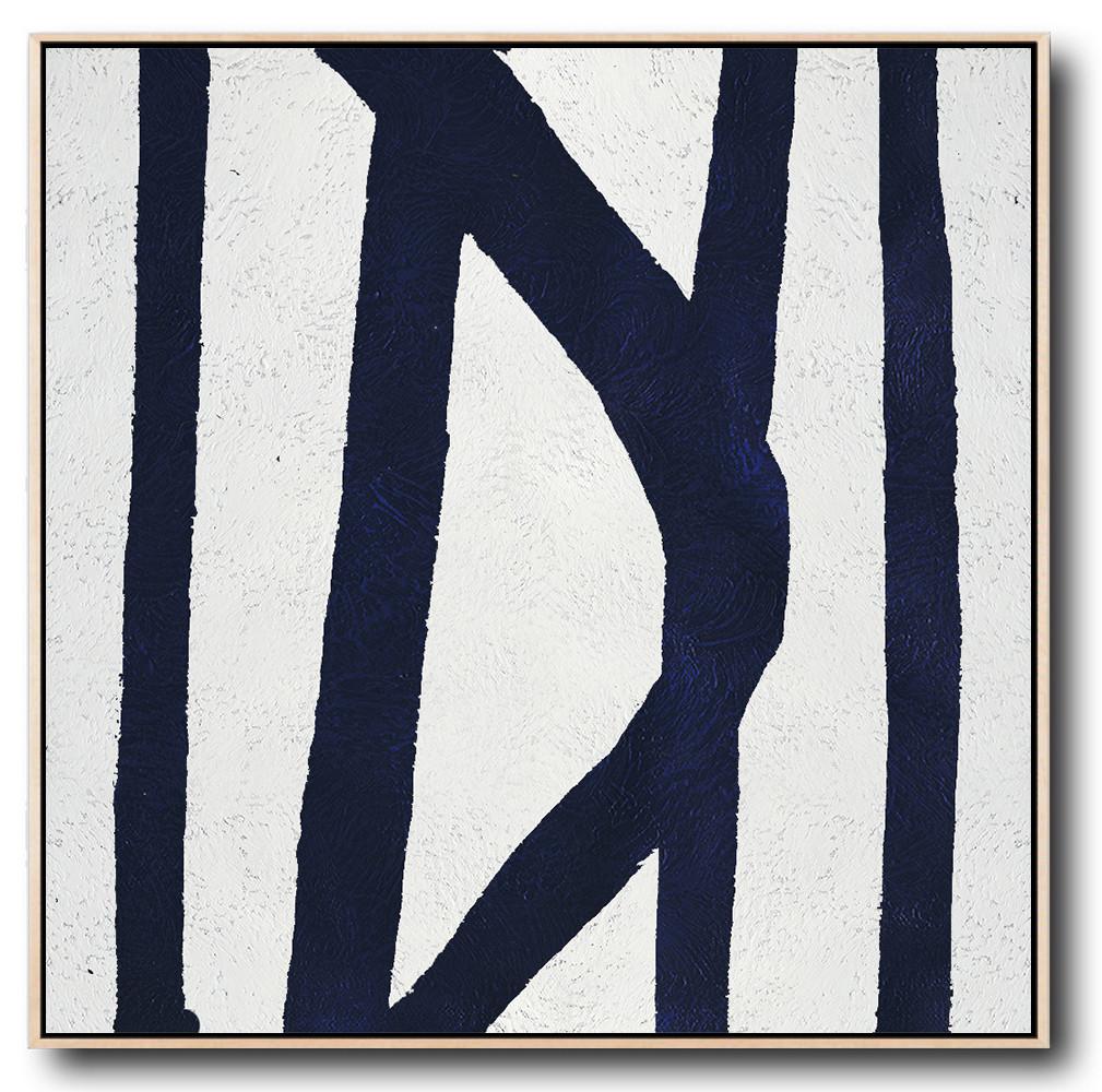 Minimalist Navy Blue And White Painting - Popular Abstract Paintings Large